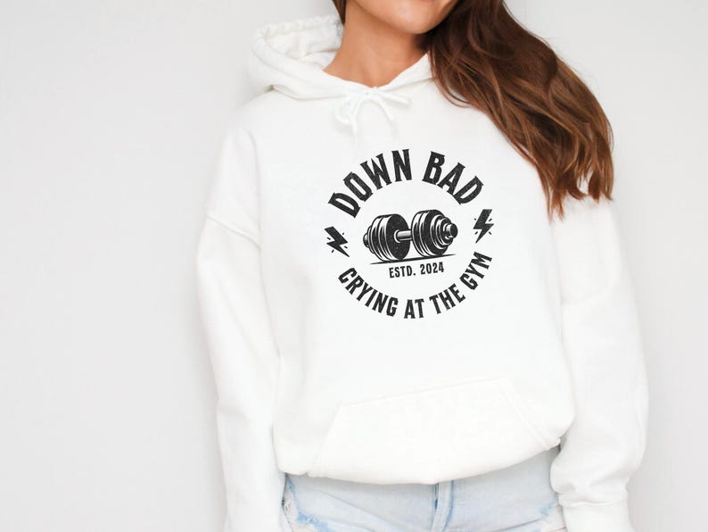 Down Bad Crying at the Gym Hoodie Fun Fitness Sweatshirt for Runners, Gym Lovers & Swiftie Fans