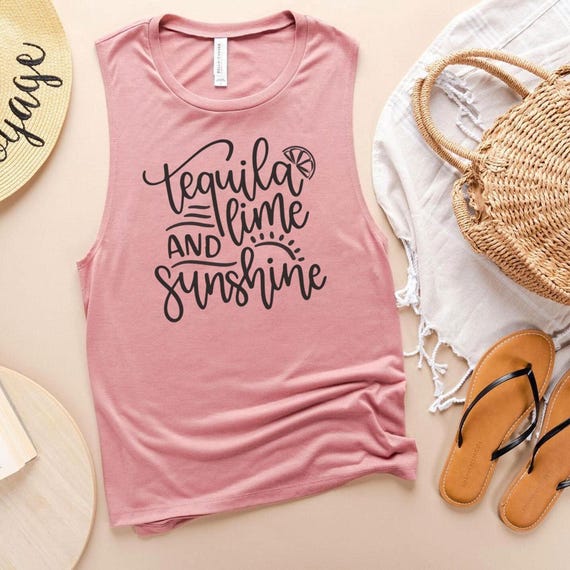 Tequila, Lime and Sunshine Tank Top - Funny Summer Shirt for Women - Margarita Lover Gift - Vacation Clothes - Beach Wear - Graphic Tee