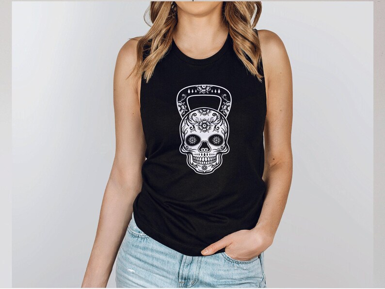 Sugar skull fitness tank top, funny gym tshirt, Workout tank for women, Fitness shirts, Workout Motivation, Gym Apparel, Workout Clothes image 2