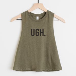 Regata cropped divertida para treino – Camiseta "Ugh" para academia feminina – Regata para levantamento de peso imagem 6