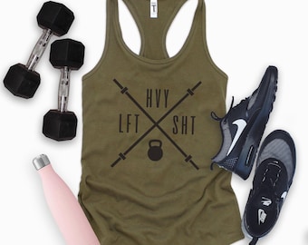 Camiseta regata LFT HVY SHT - Camiseta de treino - Presente de fitness - Camiseta de musculação - Roupa de levantamento de peso - Camiseta regata feminina para academia