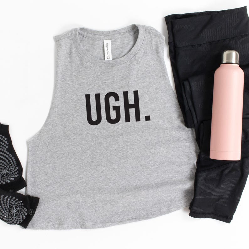 Regata cropped divertida para treino – Camiseta "Ugh" para academia feminina – Regata para levantamento de peso imagem 3