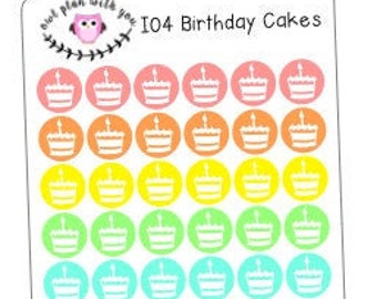 I04 || 48 Birthday Cake Icon Stickers