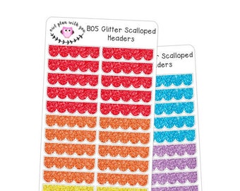 U05 || 80 Blank Glitter Scallopped Header Stickers