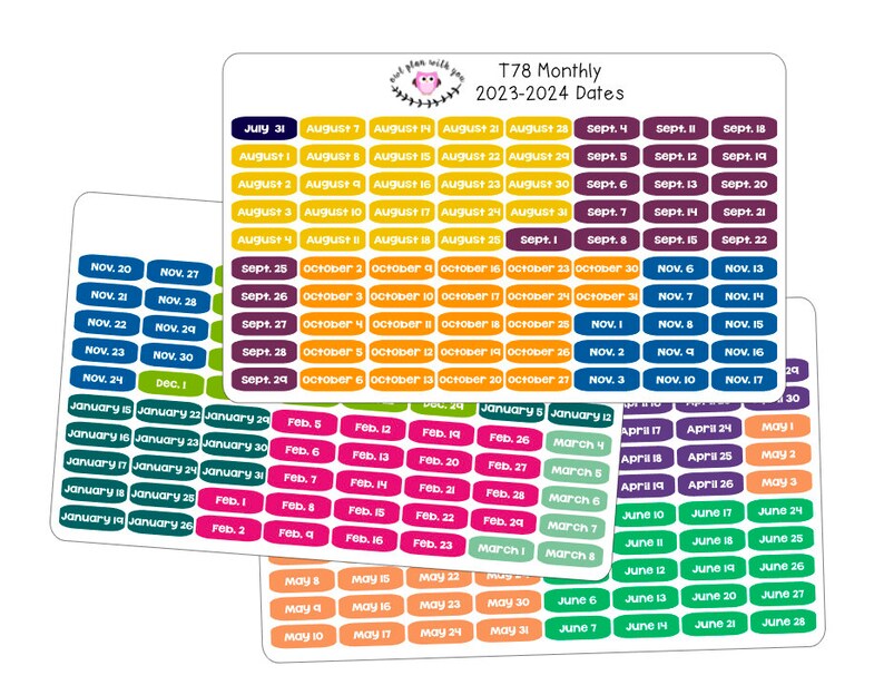 T78 240 Date Stickers for the 2023-2024 School Year image 1