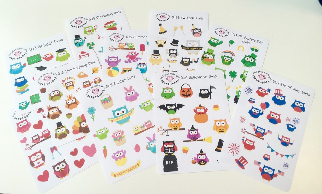 Seasonal Owl Sticker Set || for Erin Condren Life Planner - Etsy