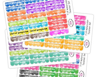 T119 || Watercolor Teacher Planner Sticker Set