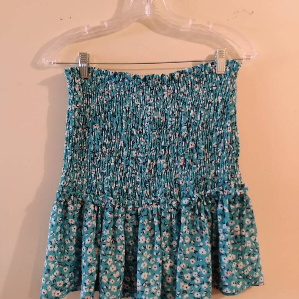 Women's Floral Smocked Skirt XL Turqouise NEW Plus Size @ SelenaBoutique