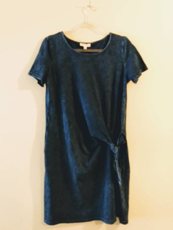 knee length dresses for ladies Dark Denim Zip Front Dress