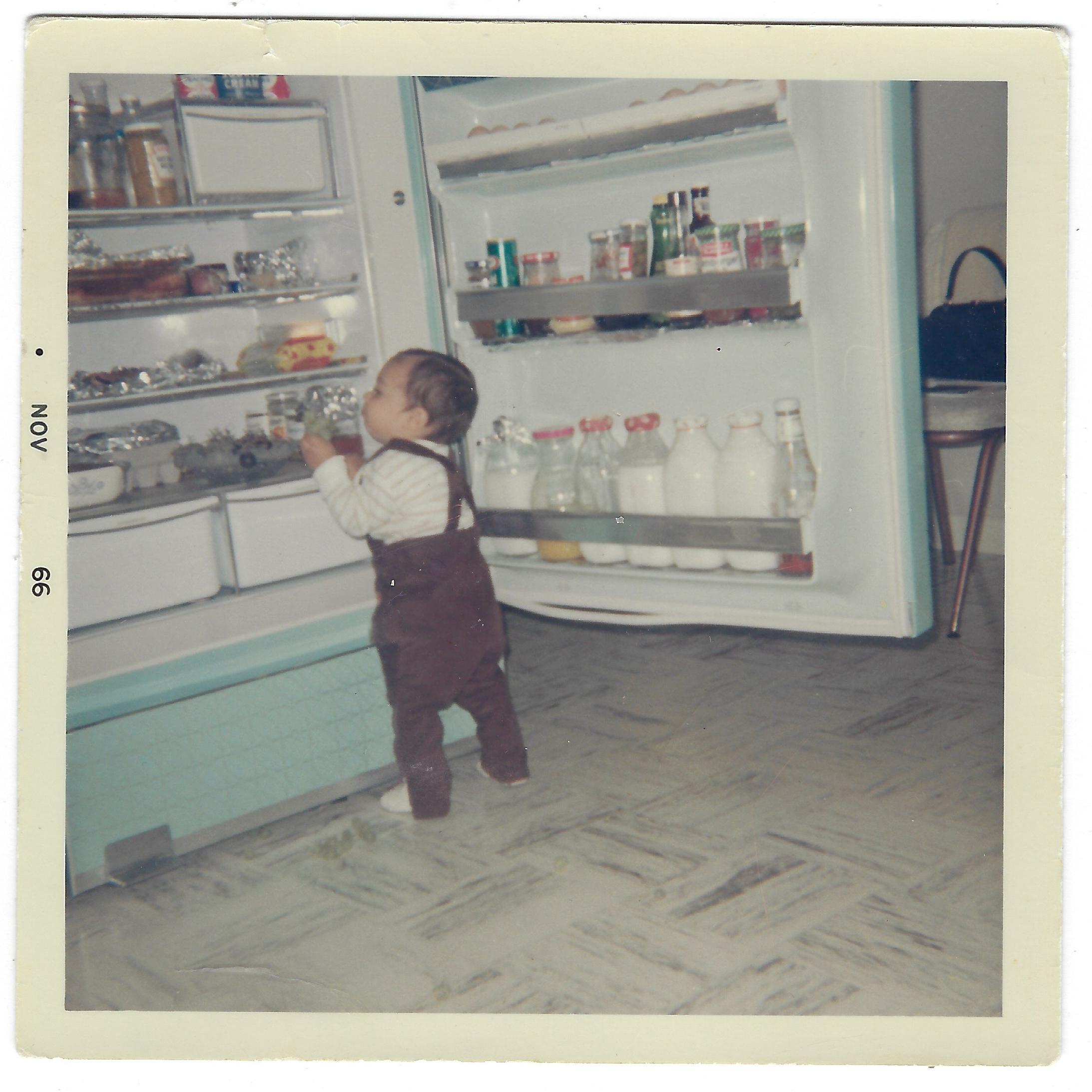 Raiding the Fridge! 1960s Vintage Photo of a Toddler Looking Into an ...