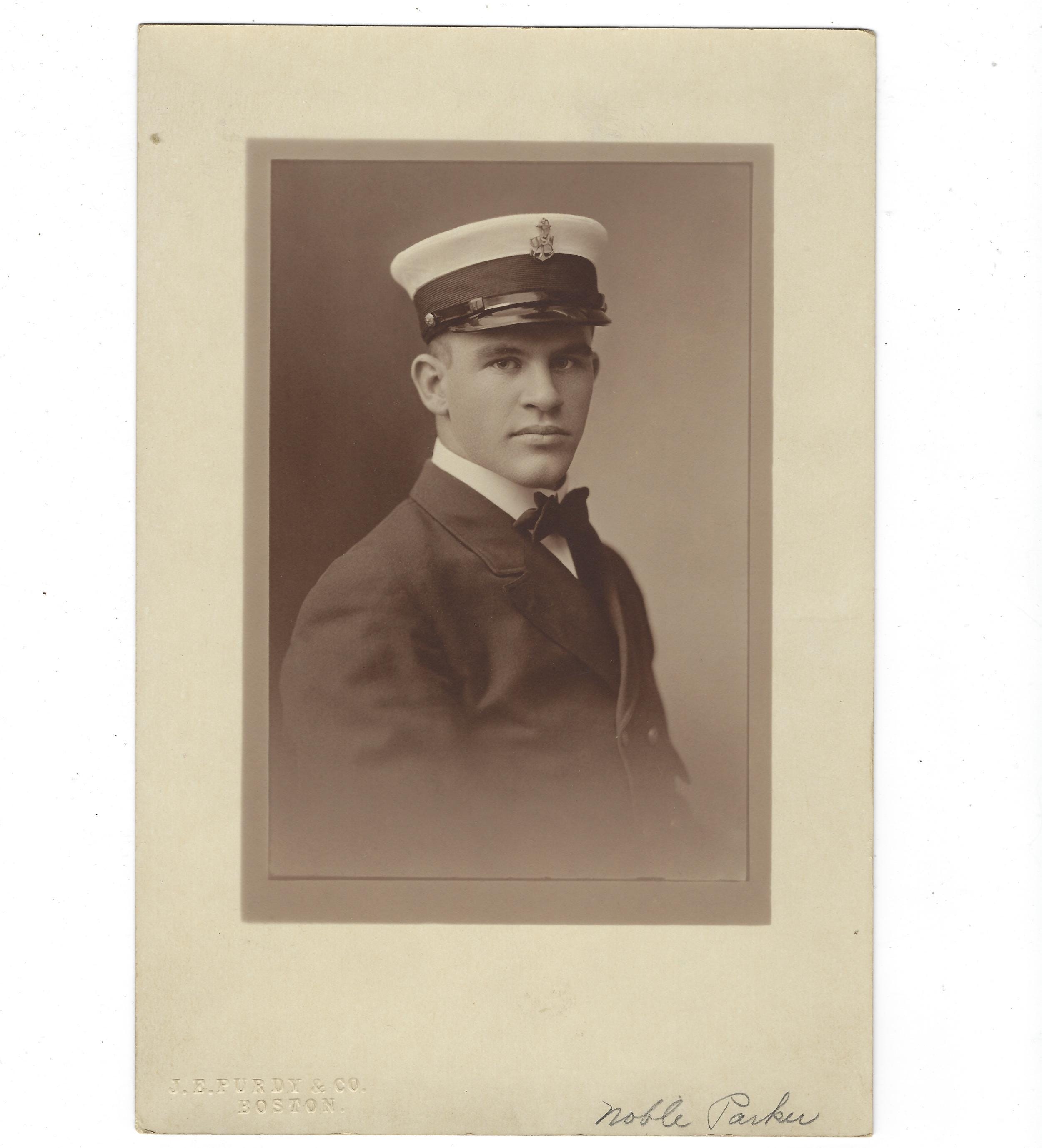 Noble Parker. Undated portrait of a handsome young man in uniform. J.E. Purdy & Co. Boston.