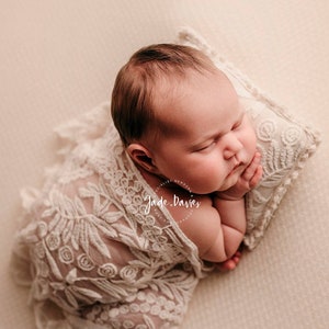 Delicate textured newborn posing pillow and lace layer wrap newborn photography prop in boho style