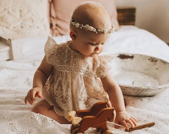 Maya boho lace outfit for cake smash outdoor and sitter photography in beige photo prop US customs pre paid