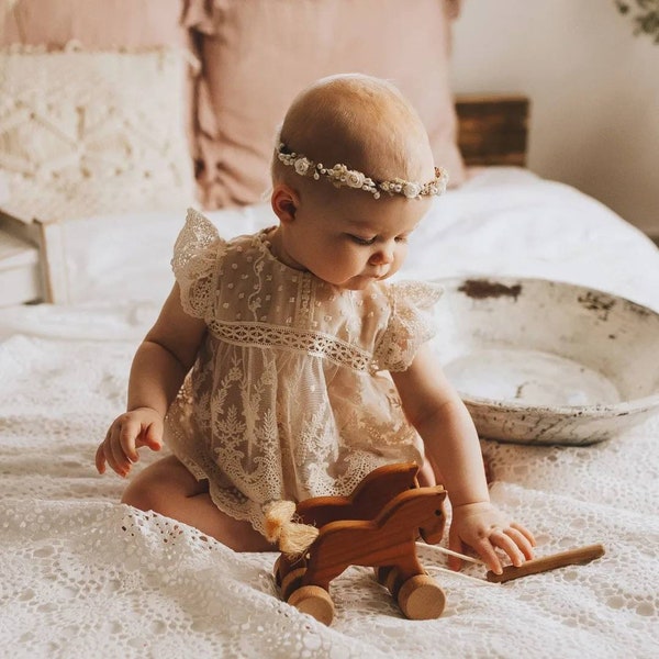 Maya boho lace outfit for cake smash outdoor and sitter photography in beige photo prop UK seller