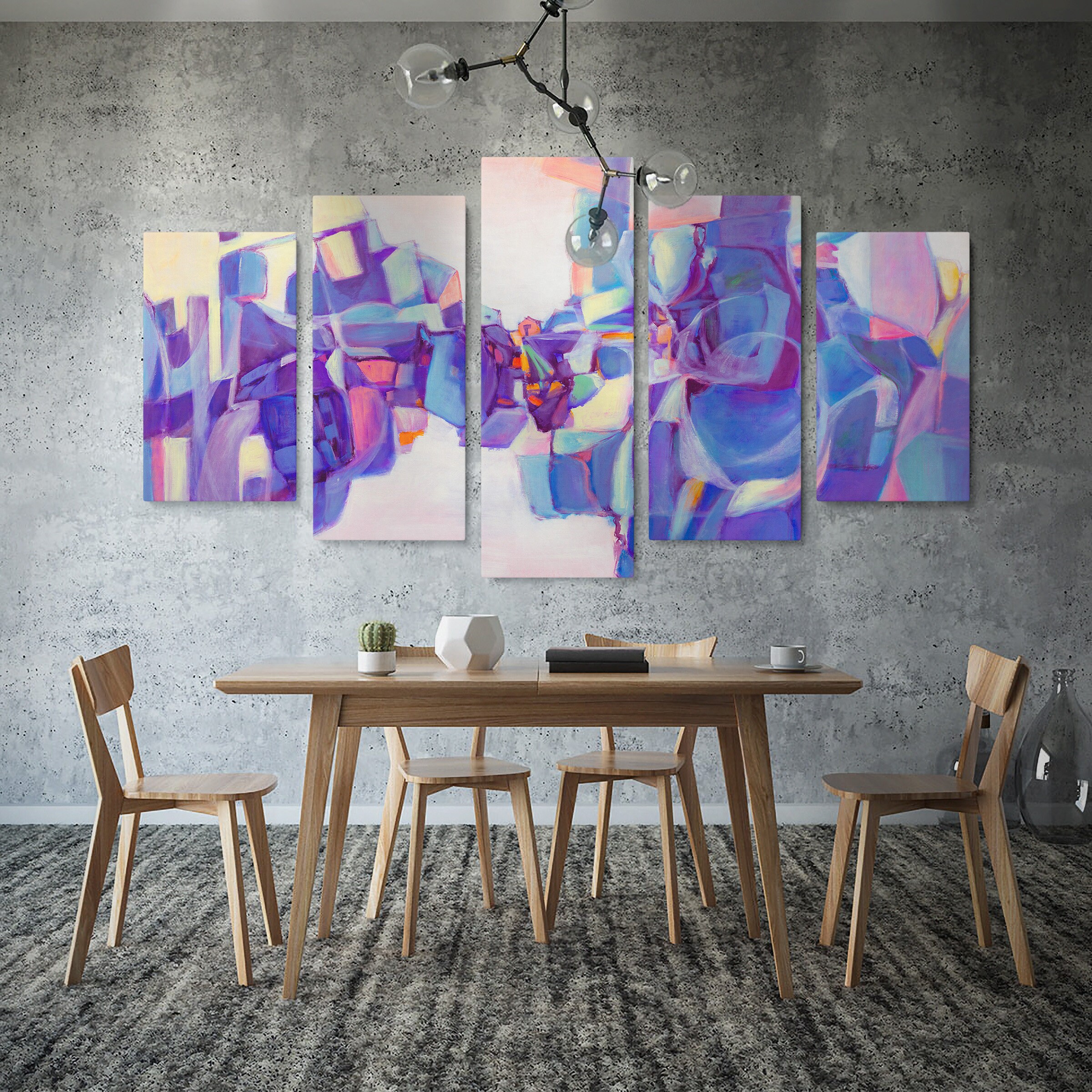 Abstract Wall Art Set Purple and Blue 5 Panel Wall Art Etsy