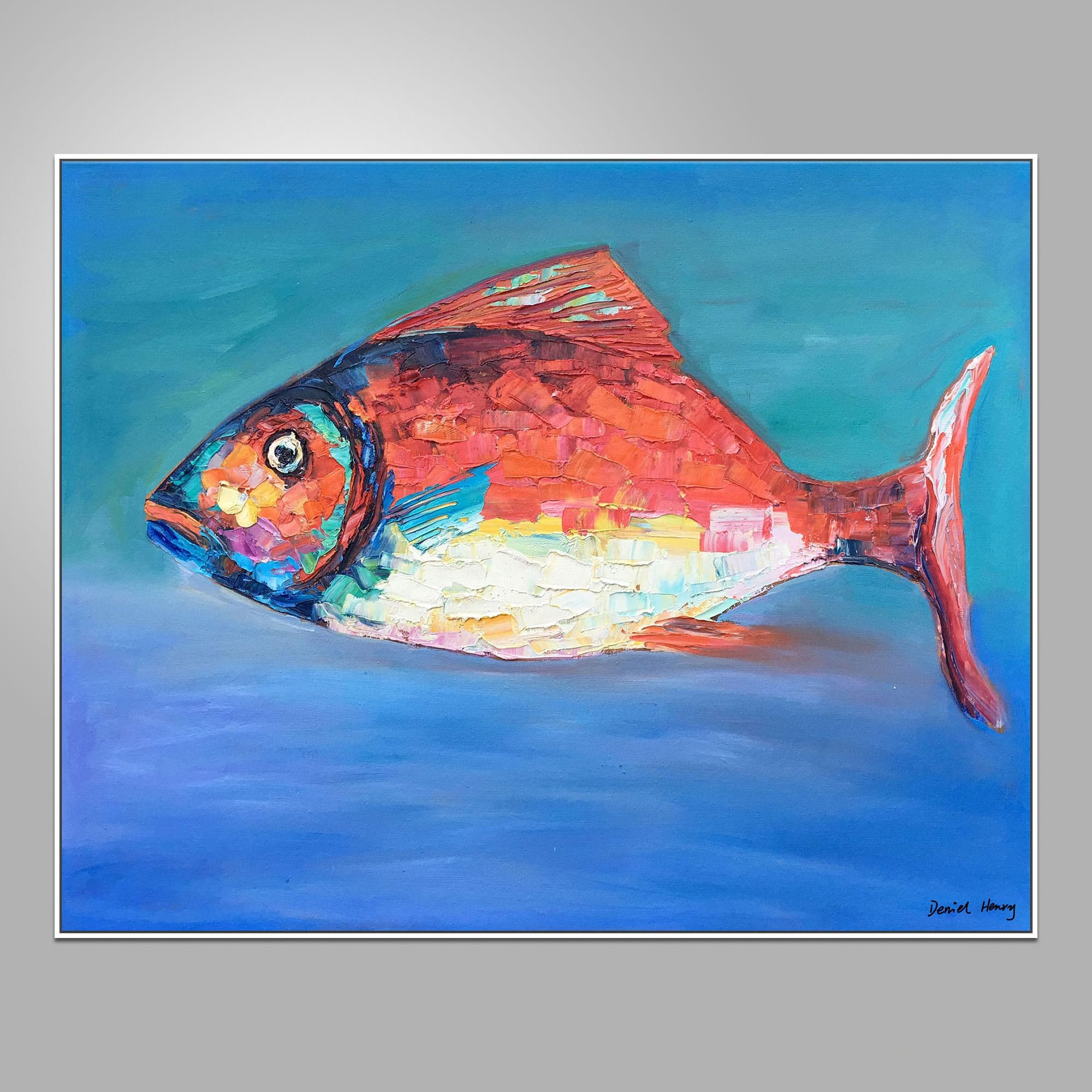 Abstract Oil Painting Modern Painting Fish Canvas Art Large Etsy