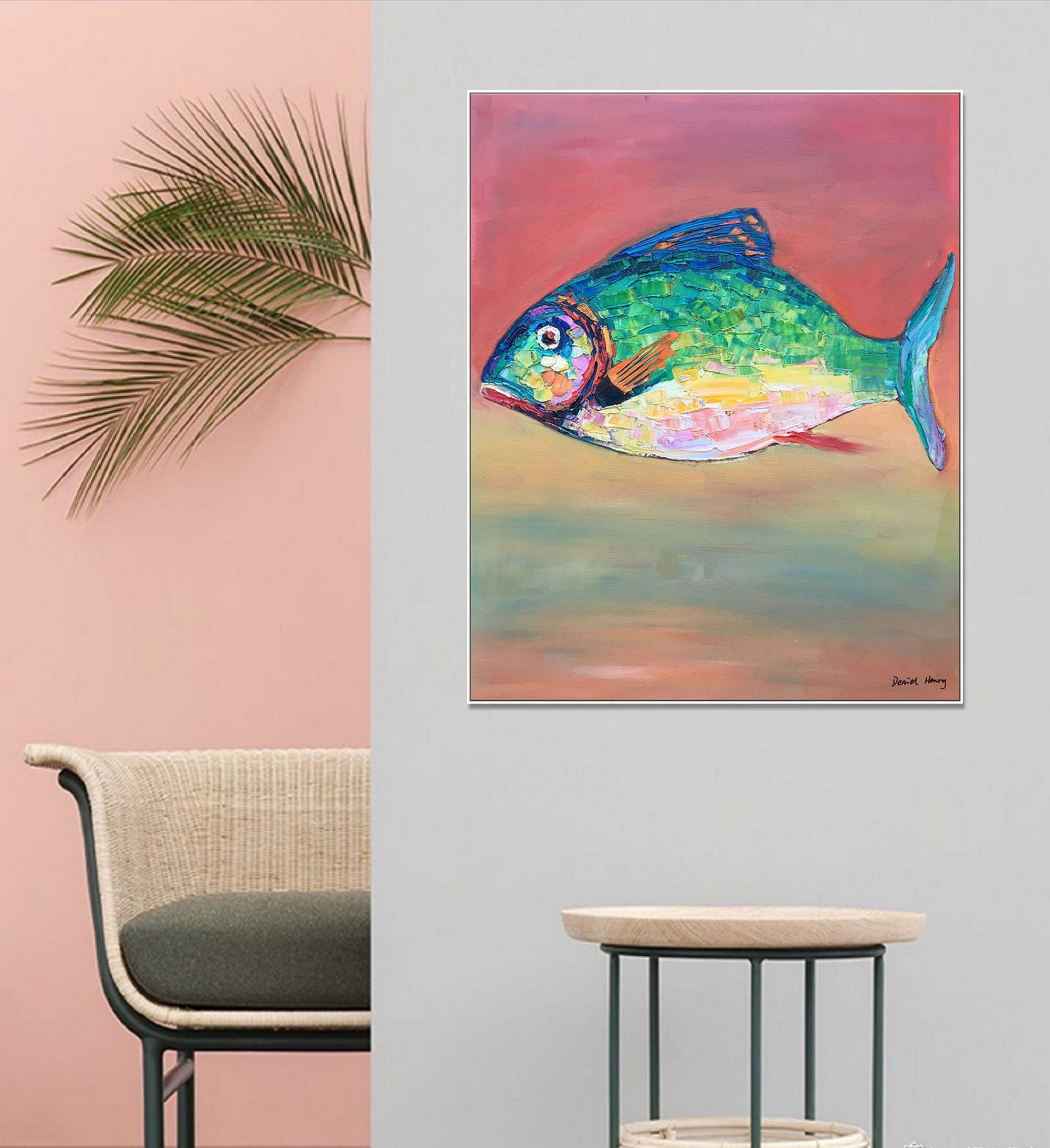 Oil Painting Abstract Fish Large Canvas Wall Art Etsy