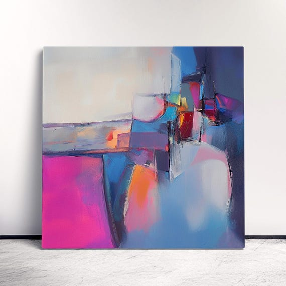 オリジナル抽象画：ピンクとブルーのキャンバス現代アート - Etsy 日本