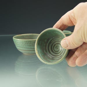 Small Spice Dish – Handmade 2&quot; Patina Green Ceramic Bowl & Dipping Sauce Dish with Swirl Texture