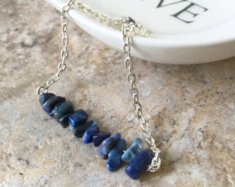 Blue Lapis lazuli wire chain bracelet