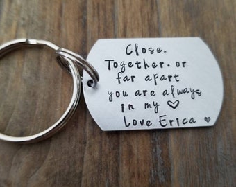 Distance keychain custom hand stamped keychain fathers day gift husband keychain personalized hand stamped keychain distance gift