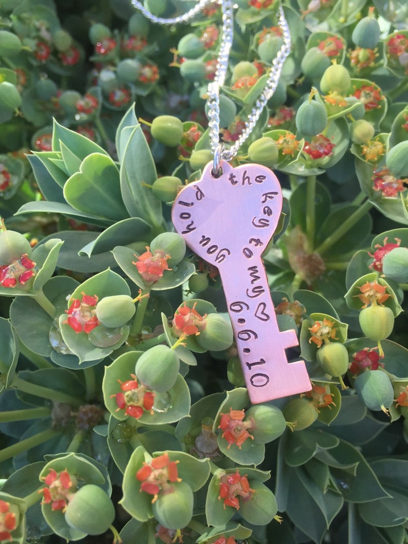 Copper Key Hand Stamped You Are the Key to My Heart Necklace Etsy
