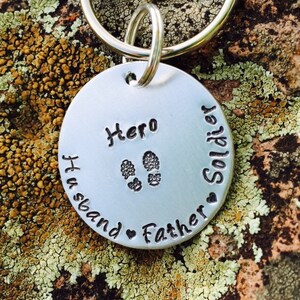 Husband father soldier HERO hand stamped key chain military dad gift armed forces keychain ldr gift long distance relationship gift army dad image 2