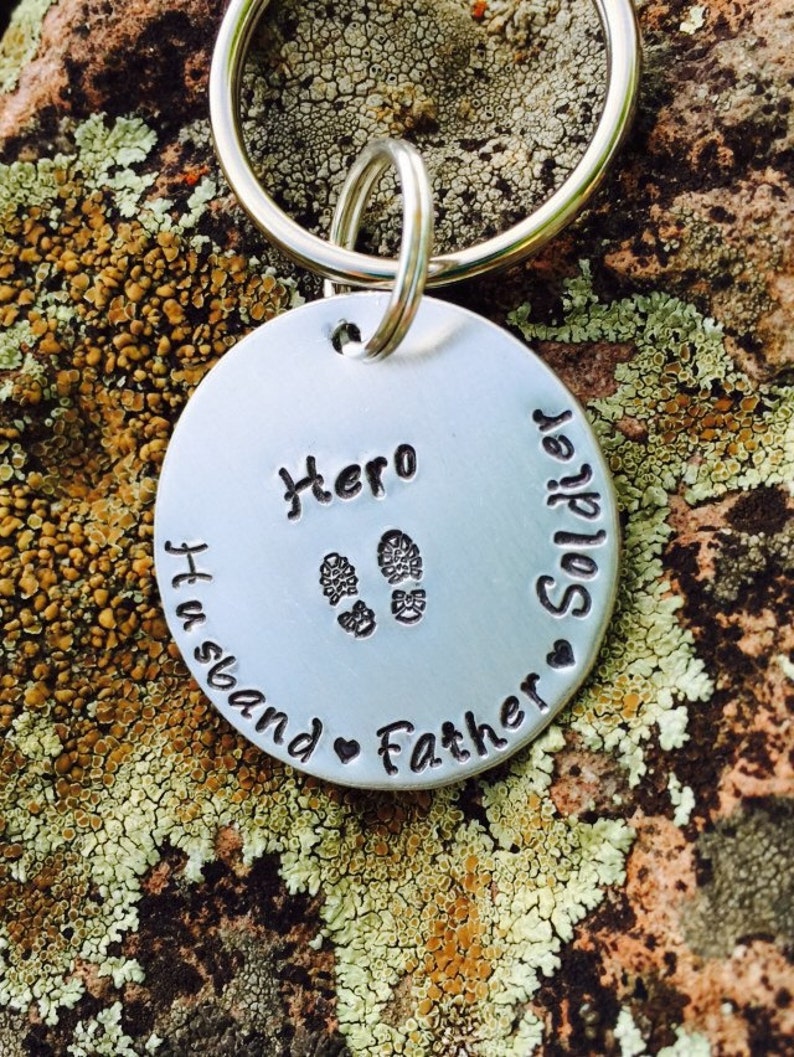 Husband father soldier HERO hand stamped key chain military dad gift armed forces keychain ldr gift long distance relationship gift army dad image 2