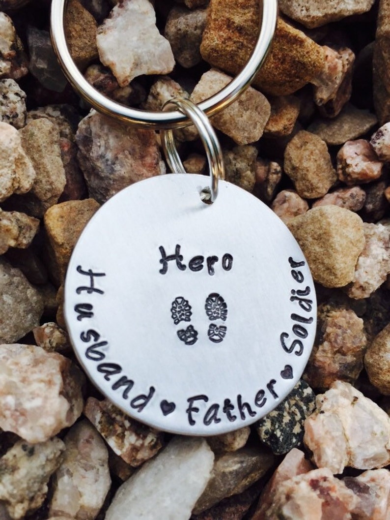 Husband father soldier HERO hand stamped key chain military dad gift armed forces keychain ldr gift long distance relationship gift army dad image 1