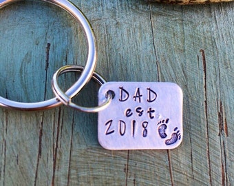 Dad est. 2020 fathers day gift baby feet keychain gift for dad fathers day keychain hand stamped dad custom dad gift father son gift new dad