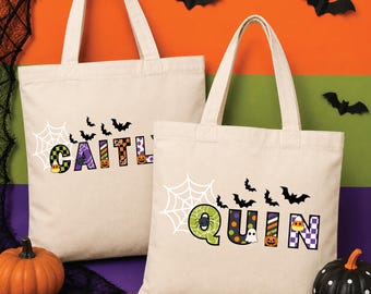 Personalized Halloween Trick or Treat Bag, Custom Name Halloween Tote Bag, Kids Candy Bag, Halloween Gift, Trick or Treat Tote