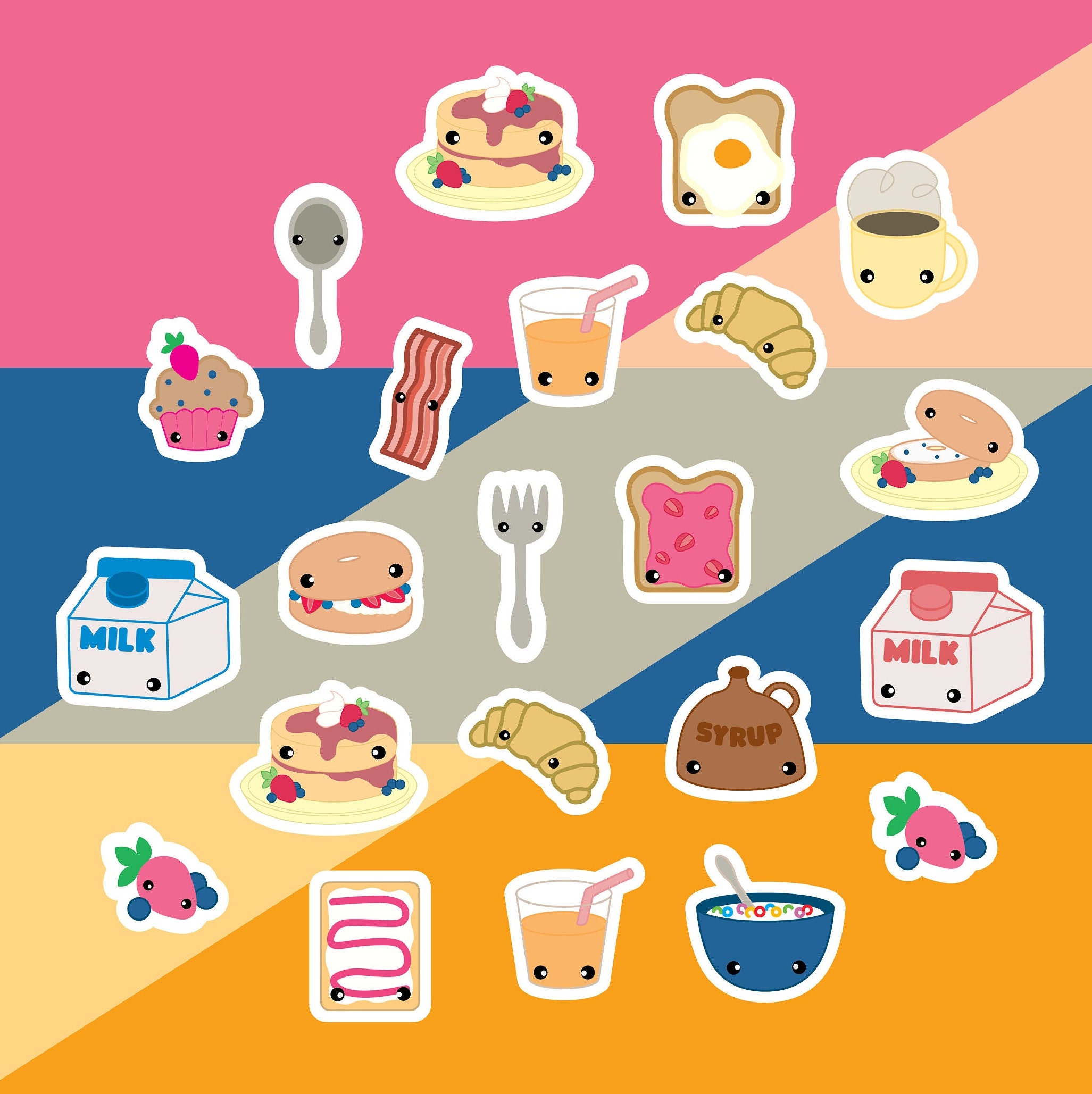 Breakfast Stickers Set of 20+ - Etsy