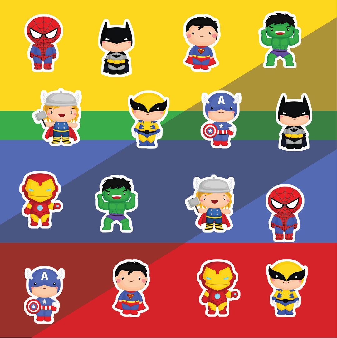 Superhero Marvel Sticker Set of 15 Etsy