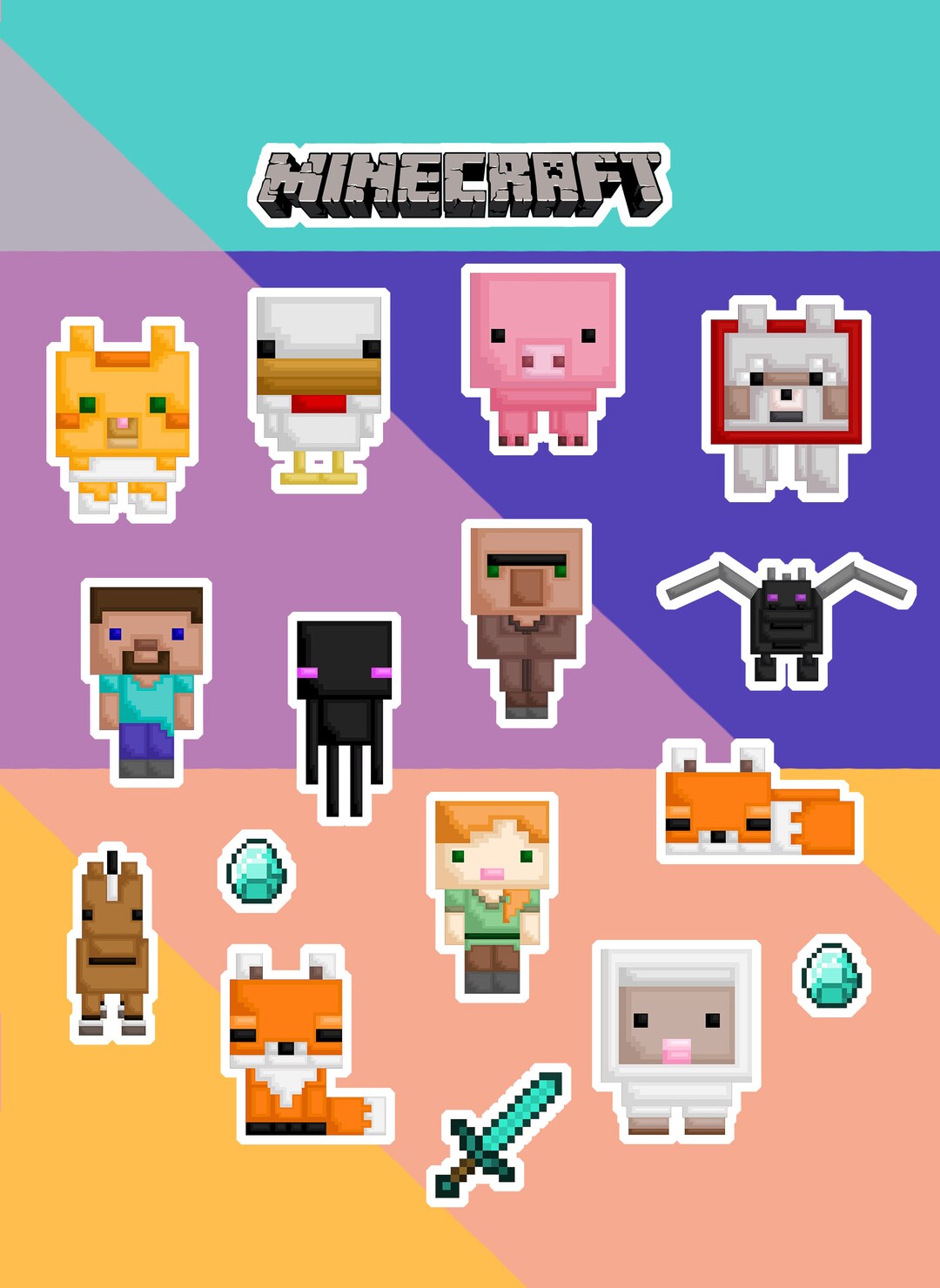 Minecraft Stickers Pack of 17 Etsy