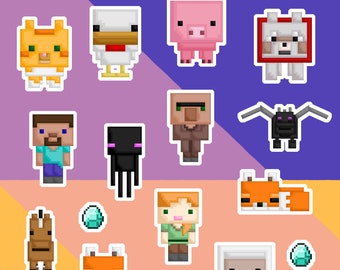 minecraft stickers pack of 17 etsy