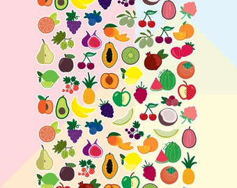 Set de más de 70 pegatinas de frutas coloridas