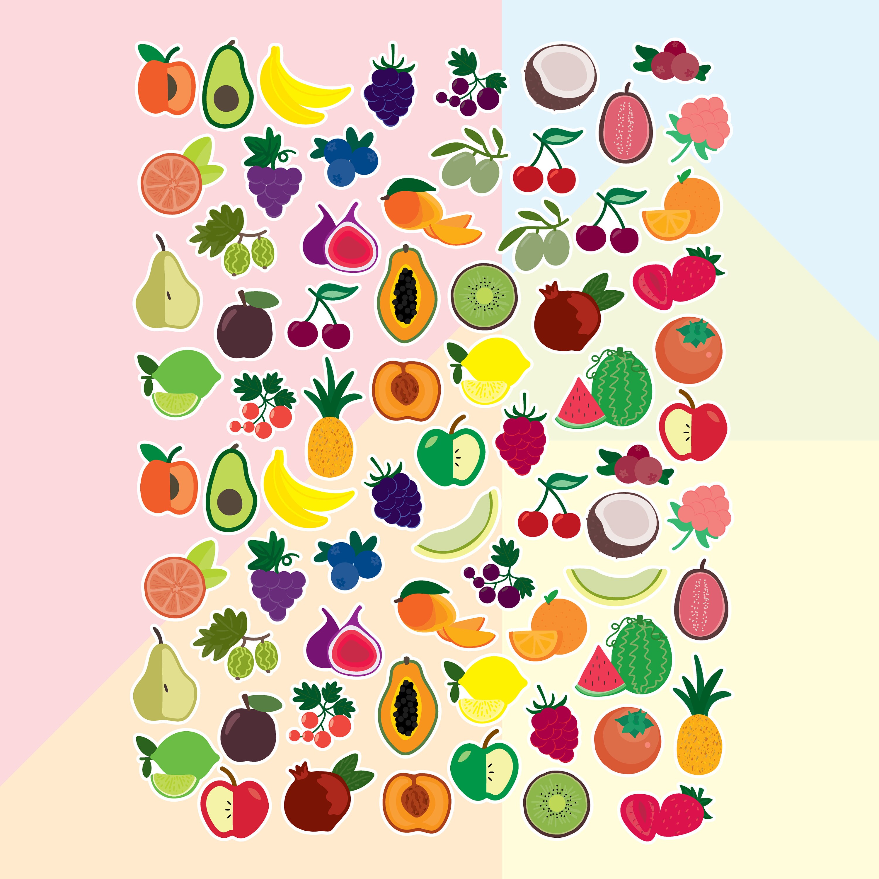 Colorful Fruit Stickers Set of 70 Etsy