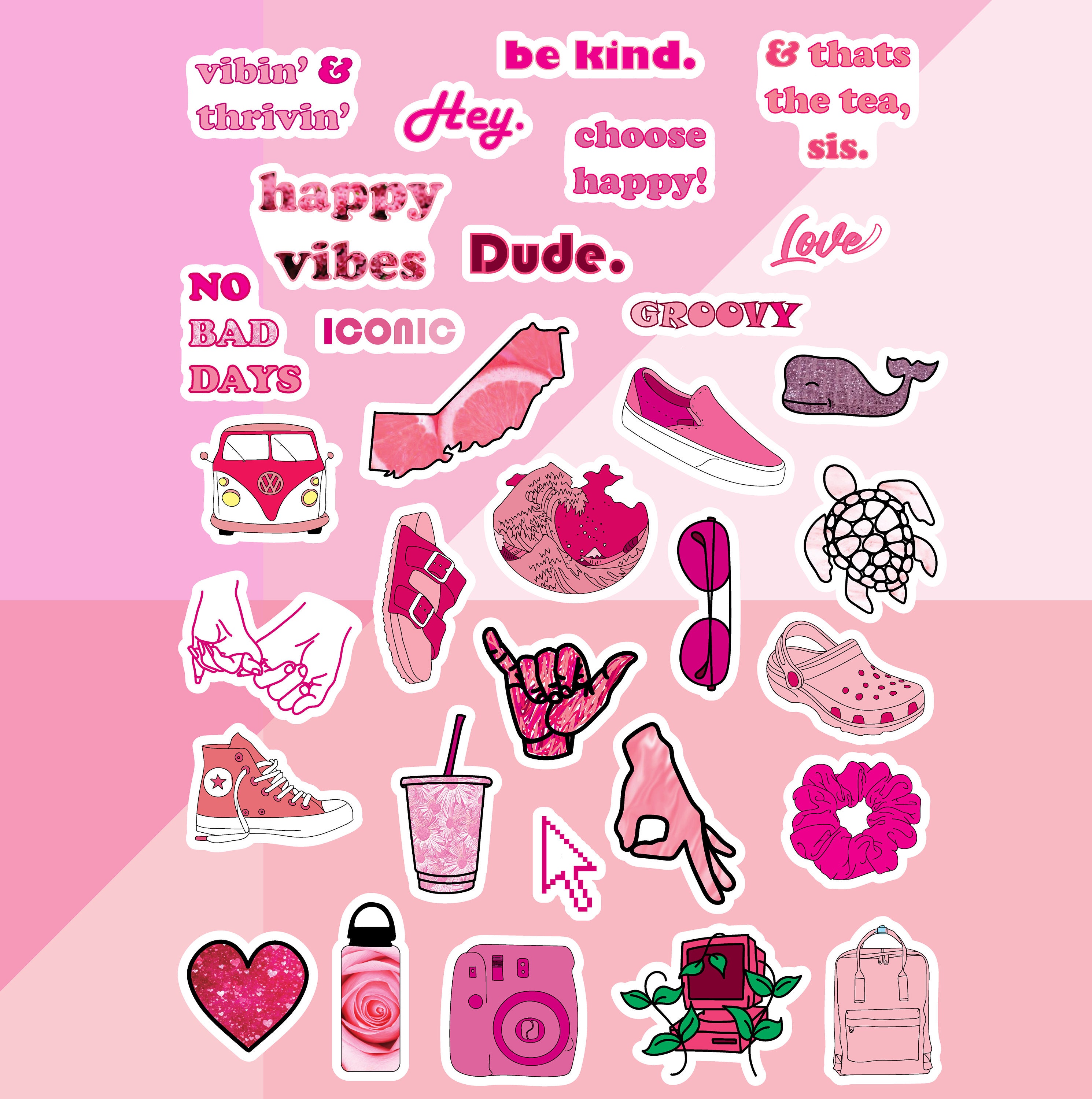 VSCO Stickers 100 Pack pink I Cute Stickers Waterproof 100% Vinyl Stickers  I Vsco Girls Stuff (100 Pink Pack, VSCO Stickers)