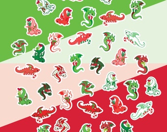 Set de 35+ pegatinas navideñas de dragones