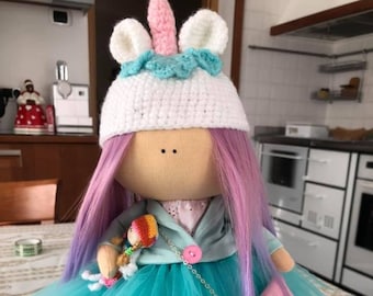 Sweet Russian Handmade Doll  - Unicorn