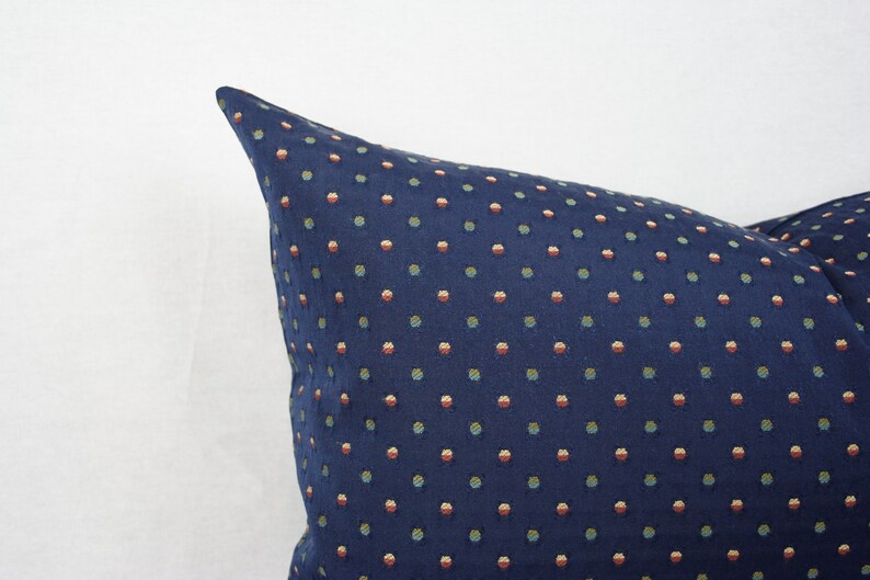 Navy Multi Color Polka Dot Pillow Cover. Navy, Rust, Gold, and Blue