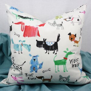 Dog Pillow, Colorful Kids Pillow Cover, Cream, Black, Pink, Blue, Green, Red, Gray, Brown, Cotton, 18 x 18 In Shown, Toss Pillow image 4