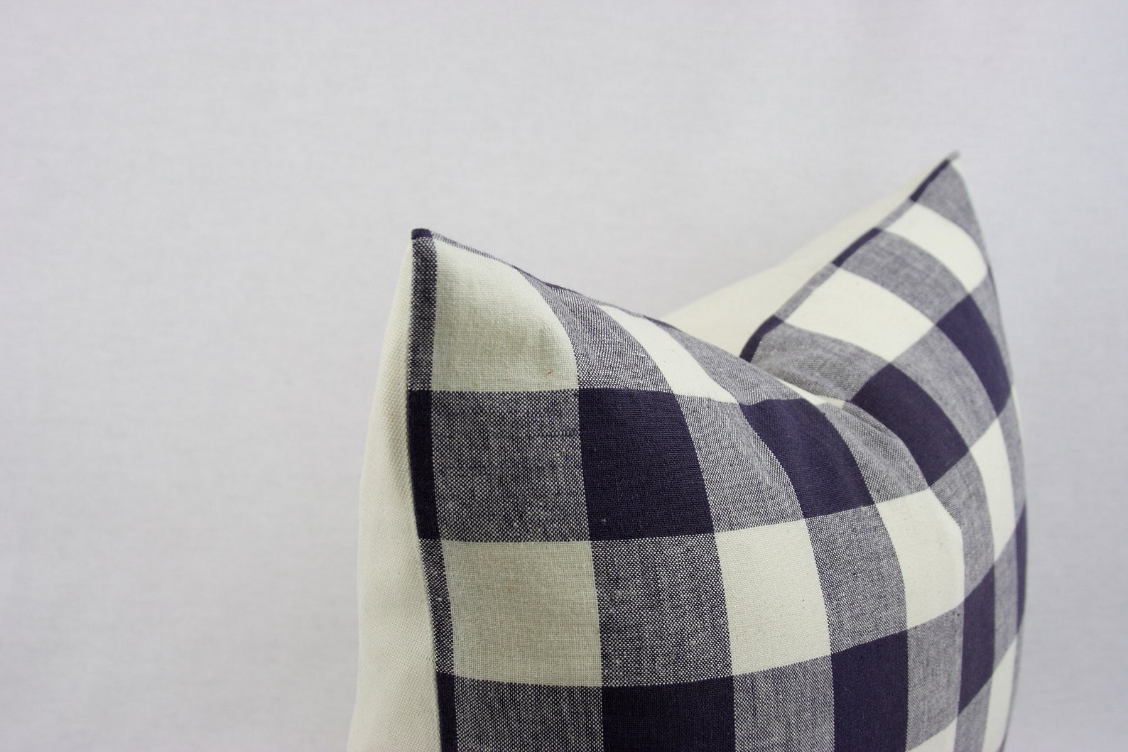 Navy Blue Check Designer Cotton Pillow Cover, 14 X 18 Inch, 1 1/2 Inch