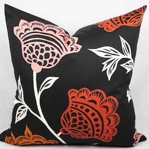 Gray and Orange Floral Pillow Cover, Handmade, Thomas Paul Fabric, Modern Floral, 18 x 18 inch, 20x20 inch, Same Fabric Both Sides, Zipper