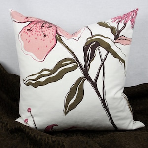 Floral Salmon, Pink, and Brown Pillow Cover, Throw Pillow, Toss Pillow, Pillow Cover, Decorator Pillow, Modern Floral Pillow. 18 X 18 inch.