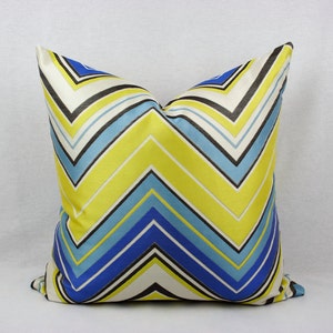 Blue and Yellow Modern Chevron Decorative Pillow Cover, Zig Zag, 20 x 20 in. Shown, Multiple Sizes, Throw Pillow, Accent Pillow, Toss Pillow image 1