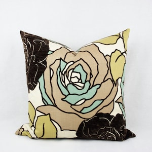 Brown, Tan, Green, and Gold Floral Handmade Decorative Pillow Cover. Velvet,  20x20, Throw Pillow, Accent pillow, Toss Pillow