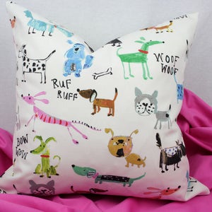 Dog Pillow, Colorful Kids Pillow Cover, Cream, Black, Pink, Blue, Green, Red, Gray, Brown, Cotton, 18 x 18 In Shown, Toss Pillow image 3