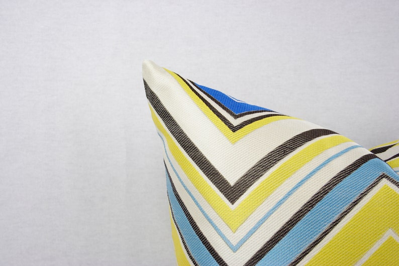 Blue and Yellow Modern Chevron Decorative Pillow Cover, Zig Zag, 20 x 20 in. Shown, Multiple Sizes, Throw Pillow, Accent Pillow, Toss Pillow image 3