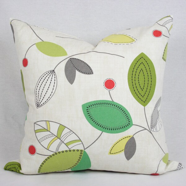 Se muestra la funda de almohada de algodón floral moderna verde, roja, amarilla, gris y blanca, almohada de acento, tamaños múltiples, 20x20 en se muestra.